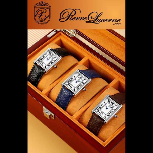 Iconic Pierre Lucerne 1888 Men Classic Tank Watch Black Band - Picture 7 of 15